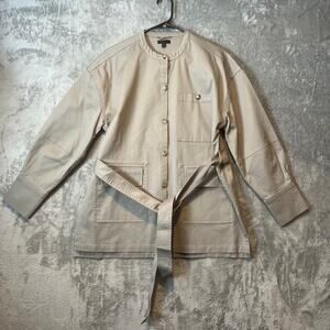 ATM Anthony Thomas Melillo Collarless Twill Belted Shirt Jacket Size Small Khaki